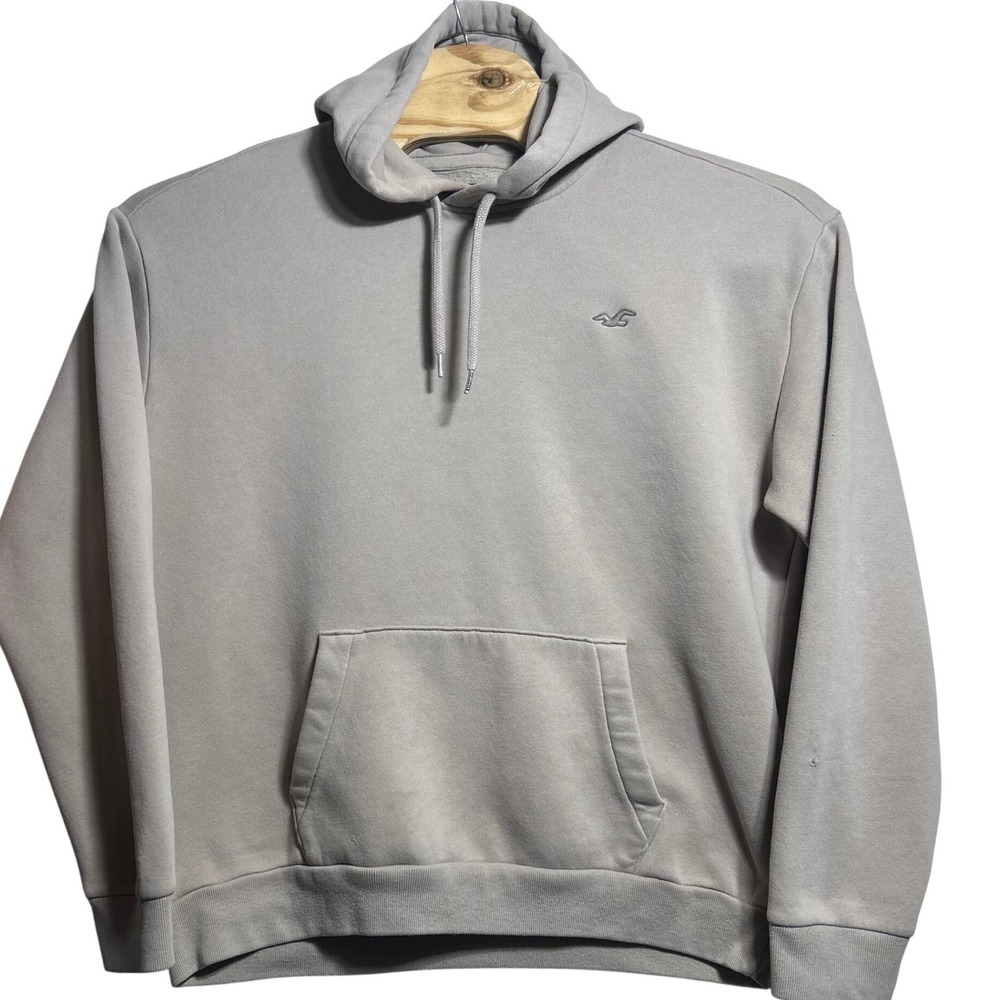Hollister Mens XL Tan Beige Pullover Hoodie Fleece Logo Sweatshirt Pocket